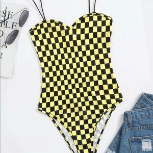 New Black and Yellow Checkered Bodysuit